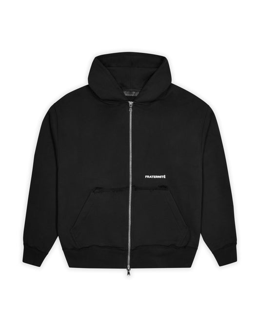 Jet Black Boxy Zip Hoodie